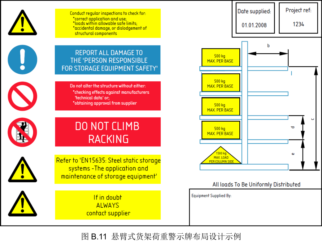 懸臂式貨架荷重警示牌布局設計示列